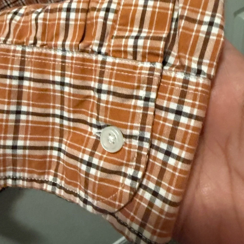 J. Crew Men's Casual Slim Untucked Orange Checkered Shirt size XL